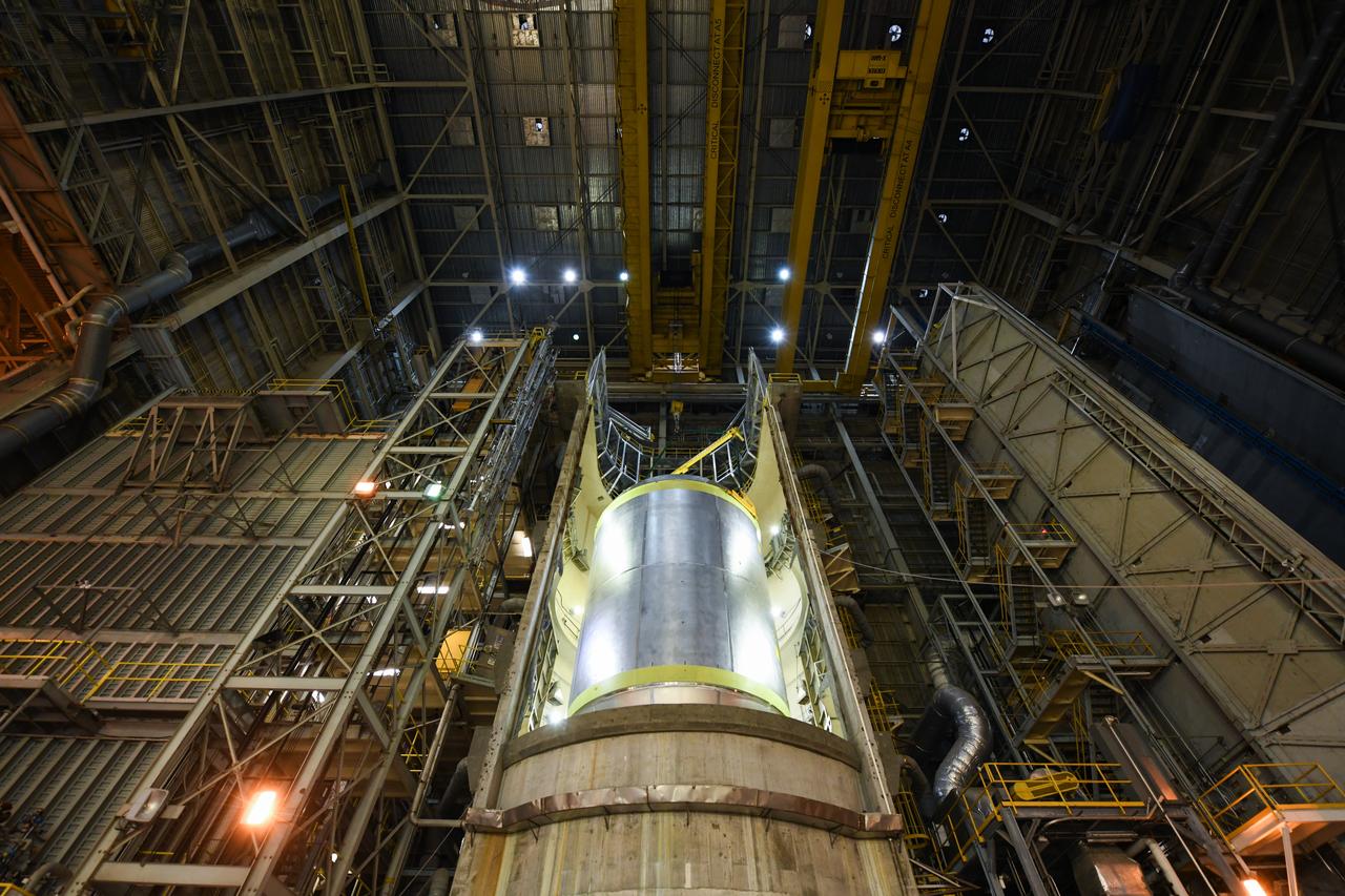 This image shows the latest progress NASA has made in manufacturing the liquid oxygen tank for the second core stage of NASA’s Space Launch System (SLS) rocket. The liquid oxygen tank will be used for the first crewed mission, Artemis II, of the agency’s Artemis program. Teams at NASA’s Michoud Assembly Facility in New Orleans recently completed internal cleaning of the liquid oxygen, or LOX, tank at the facility. Following the cleaning, crews prepared the propellant tank for the next phase of phase of assembly in a different area of the factory by moving, or breaking over, the tank from a vertical to horizontal position. The LOX tank is one of five major elements that make up the rocket’s massive 212-foot-tall core stage. The propellant tank holds 196,000 gallons of supercooled liquid oxygen to help fuel four RS-25 engines, and the internal cleaning ensures no contaminants make their way into the complex propulsion and engine systems of the deep space rocket. The stage, which includes a cluster of four RS-25, will produce more than 2 million pounds of thrust to help launch the SLS rocket and astronauts aboard NASA’s Orion spacecraft around the Moon for Artemis II.   NASA is working to land the first woman and the next man on the Moon by 2024. The agency’s SLS rocket offers more payload mass, volume capability and energy to speed missions through deep space and enable NASA’s Artemis lunar program. SLS, along with Orion, the human landing system, and the Gateway in orbit around the Moon are NASA’s backbone for deep space exploration. No other rocket is capable of carrying astronauts in Orion around the Moon in a single mission.